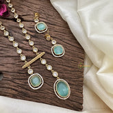 Vriksham Oval And Square AD Stone Pendant Short Neckpiece-Pastel Green-G16283